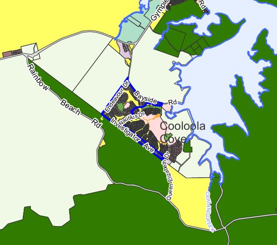 Zoning and constraints map of the Cooloola Cove industrial investigation area