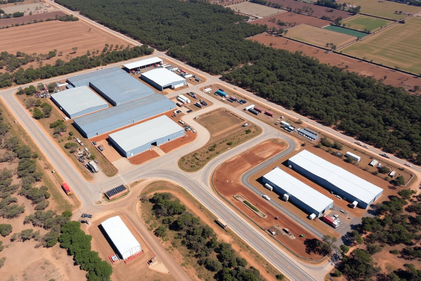 Aerial view of industrial warehousing