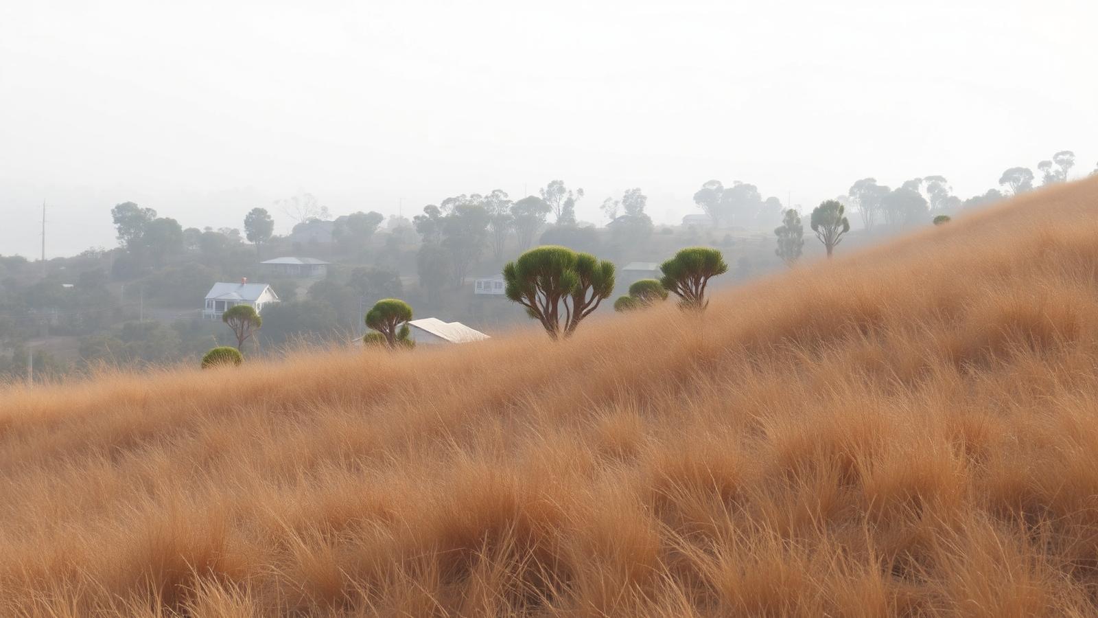 Dry bushland adjoining hillside housing