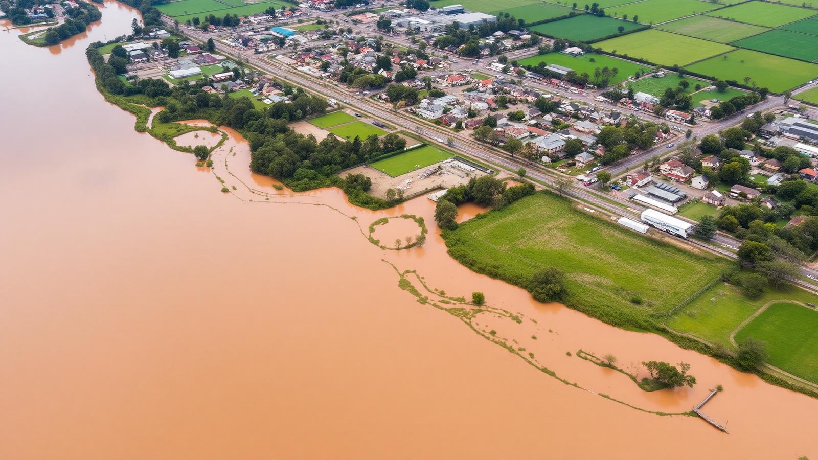 Floodplain adjoining a regional town after heavy rain