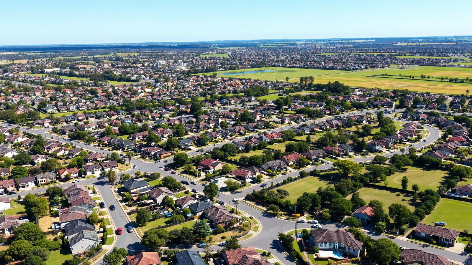 Aerial view of a suburban residential neighbourhood